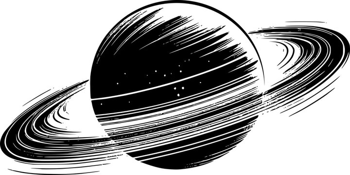 hand drawn black and white saturnus planet vector illustration