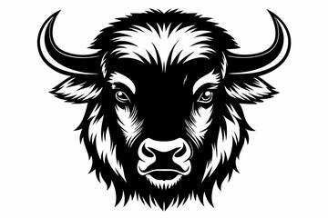bison head silhouette line art vector illustration with a white background