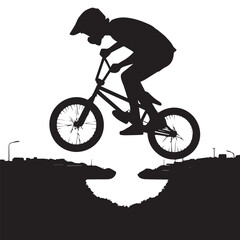 silhouette of a person playing bmx, editable vector image
