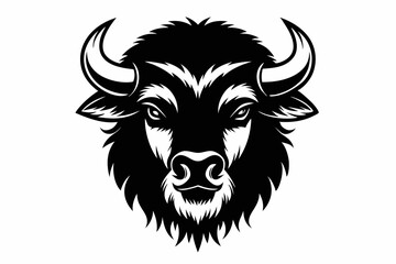 bison head silhouette line art vector illustration with a white background