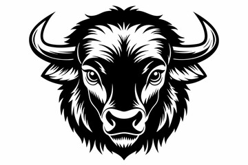 bison head silhouette line art vector illustration with a white background