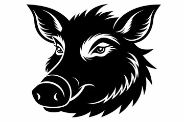 boar head silhouette line art vector illustration with a white background