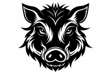 boar head silhouette line art vector illustration with a white background