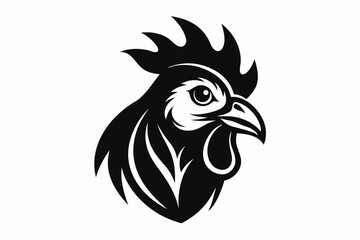 chicken head silhouette line art vector illustration with a white background