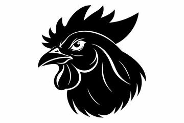 chicken head silhouette line art vector illustration with a white background