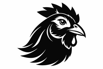 chicken head silhouette line art vector illustration with a white background