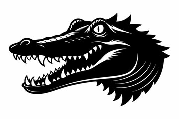 crocodile head silhouette line art vector illustration with a white background