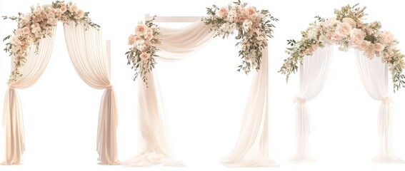 Elegant Wedding Arch With Pink Floral Decorations And Draped Fabric