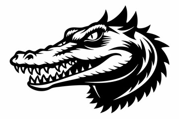 crocodile head silhouette line art vector illustration with a white background