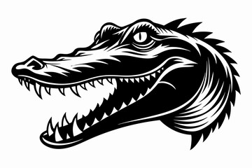 crocodile head silhouette line art vector illustration with a white background