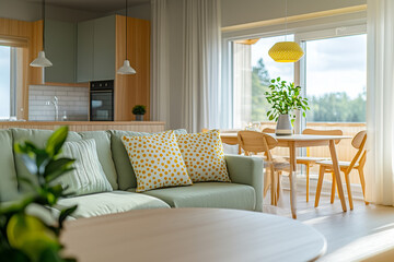 Fototapeta premium modern living room in light green and yellow tones
