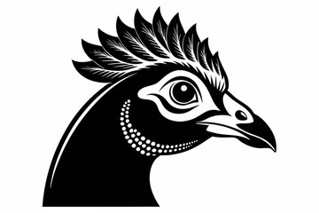 guineafowl head silhouette line art vector illustration with a white background