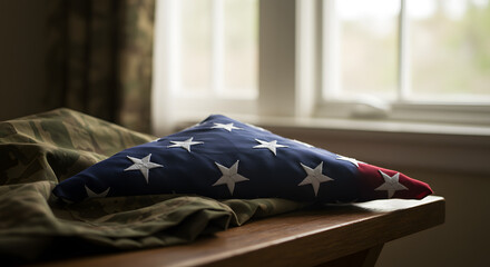 Folded American flag with natural light