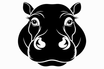 hippopotamus head silhouette line art vector illustration with a white background