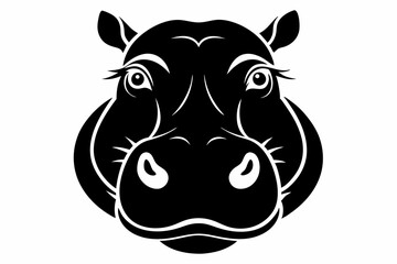 hippopotamus head silhouette line art vector illustration with a white background