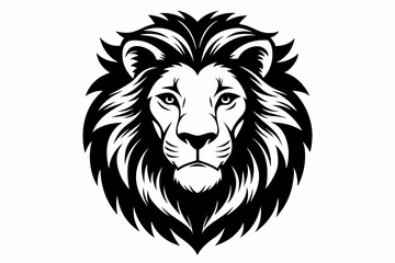 lion head silhouette line art vector illustration with a white background