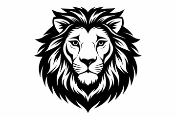 lion head silhouette line art vector illustration with a white background