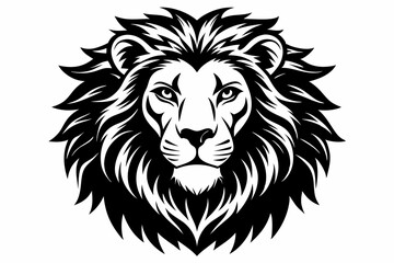 lion head silhouette line art vector illustration with a white background