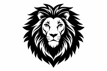 lion head silhouette line art vector illustration with a white background