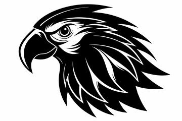 macaw head silhouette line art vector illustration with a white background
