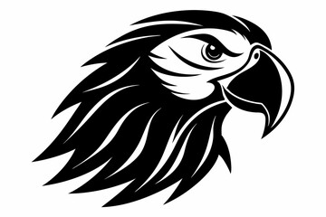 macaw head silhouette line art vector illustration with a white background