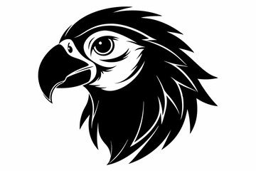 macaw head silhouette line art vector illustration with a white background