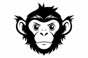monkey head silhouette line art vector illustration with a white background