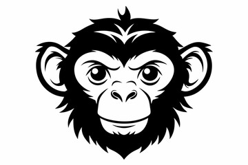 monkey head silhouette line art vector illustration with a white background