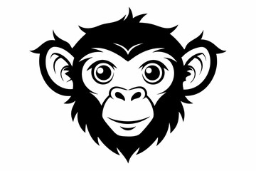monkey head silhouette line art vector illustration with a white background