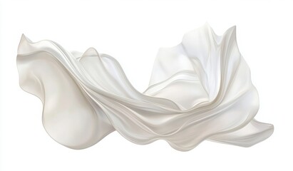 Flowing White Fabric Draped in Abstract Waves on White Background