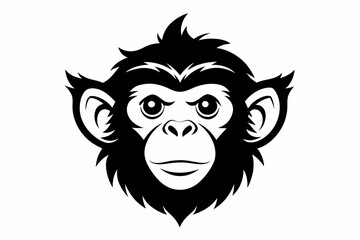 monkey head silhouette line art vector illustration with a white background