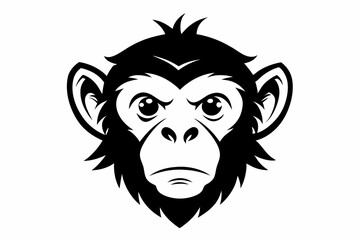 monkey head silhouette line art vector illustration with a white background