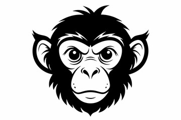 monkey head silhouette line art vector illustration with a white background