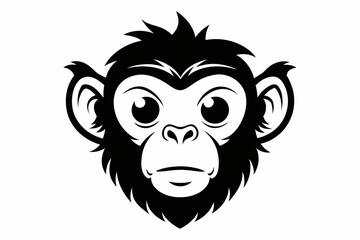 monkey head silhouette line art vector illustration with a white background