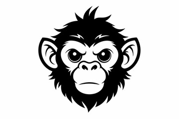 monkey head silhouette line art vector illustration with a white background