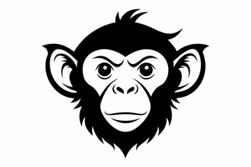 monkey head silhouette line art vector illustration with a white background