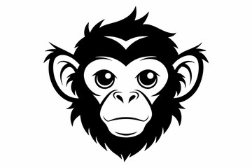 monkey head silhouette line art vector illustration with a white background