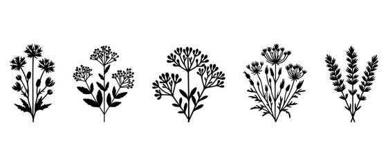 Three Stick Wild Flower Silhouette Black Filled - Vector Illustration Icon.