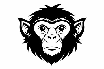 monkey head silhouette line art vector illustration with a white background