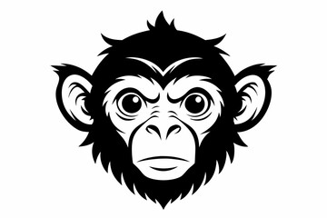monkey head silhouette line art vector illustration with a white background