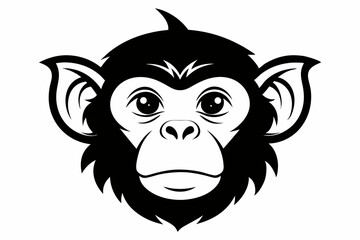 monkey head silhouette line art vector illustration with a white background