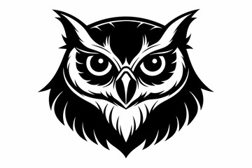owl head silhouette line art vector illustration with a white background