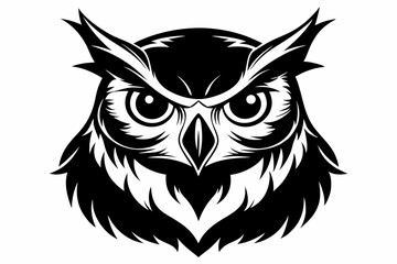 owl head silhouette line art vector illustration with a white background