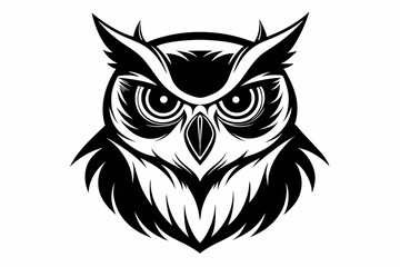 owl head silhouette line art vector illustration with a white background