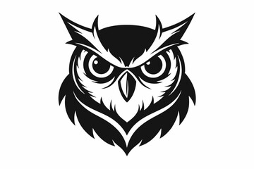 owl head silhouette line art vector illustration with a white background