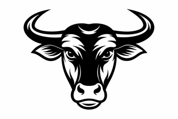 ox head silhouette line art vector illustration with a white background