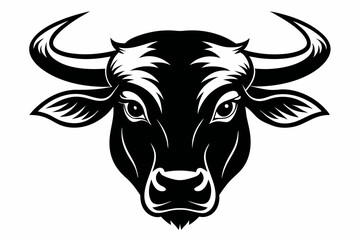 ox head silhouette line art vector illustration with a white background