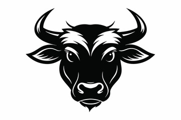 ox head silhouette line art vector illustration with a white background