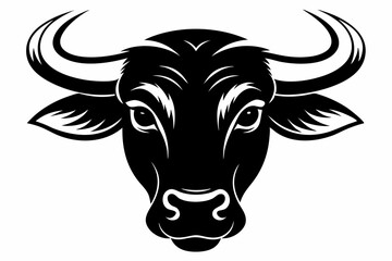 ox head silhouette line art vector illustration with a white background
