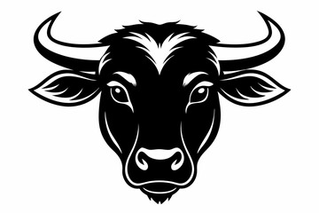 ox head silhouette line art vector illustration with a white background